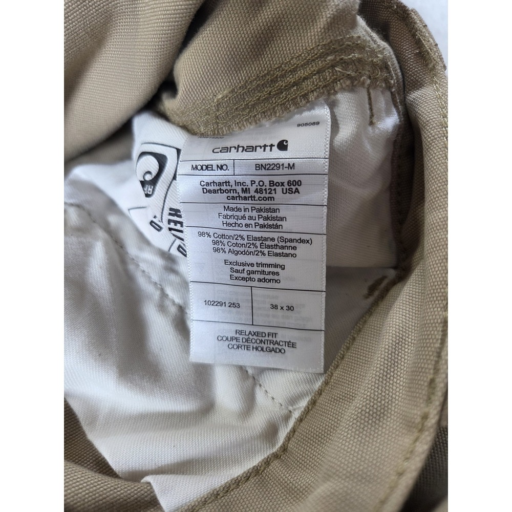 Carhartt Relaxed Fit Work Pants 38x30 Khaki Stretch Canvas Workwear Mens - Picture 13 of 14